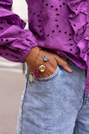 My jewellery  bedelarmband met schakel en multikleur bloemen bedels goud