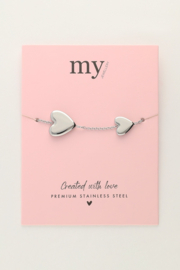 My jewellery armband met twee hartjes zilver