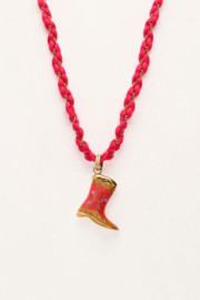 My Jewellery ketting | art rode koord ketting met rode western boot goud