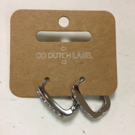 Go Dutch Label oorbellen | rechthoekige oorhangers met steentjes zilver.