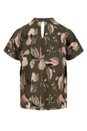 zusss turtle top met iris bloemen print donkergroen