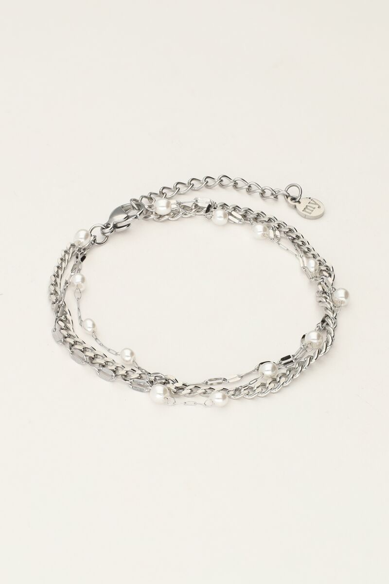 my jewellery Driedubbele armband met imitatieparels zilver
