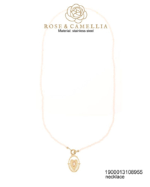 rose en camellia ketting witte kraal bedel hart