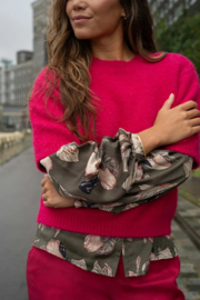 zusss blouse met iris bloemen print donkergroen