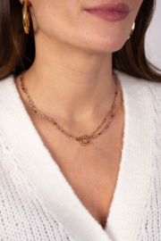 My jewellery Sunrocks driedubbele ketting met schakels & roze kralen goud