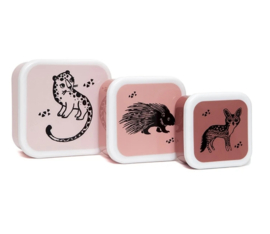 Petit Monkey lunchbox set | black animals roze