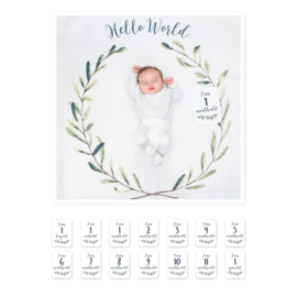 Lulujo Baby's First Year Swaddle & Cards | Hello World