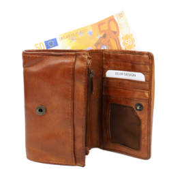 Bear Design gevlochten overslag portemonnee 'Flappie' | cognac