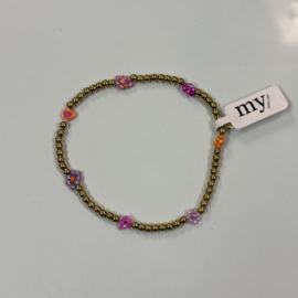 My jewellery armband gekleurde bloemen goud