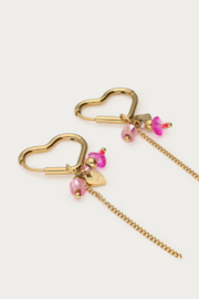 My Jewellery oorbellen Hartvormig met roze kralen goud