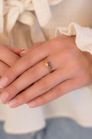 My jewellery Minimalistische ring met blauwe strass steentjes verstelbaar