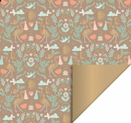 HOP | inpakpapier Baby Joy Taupe - Gold 70cm x 3m