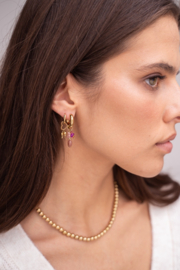 My jewellery oorbellen hoop roze en bruine steentjes zilver