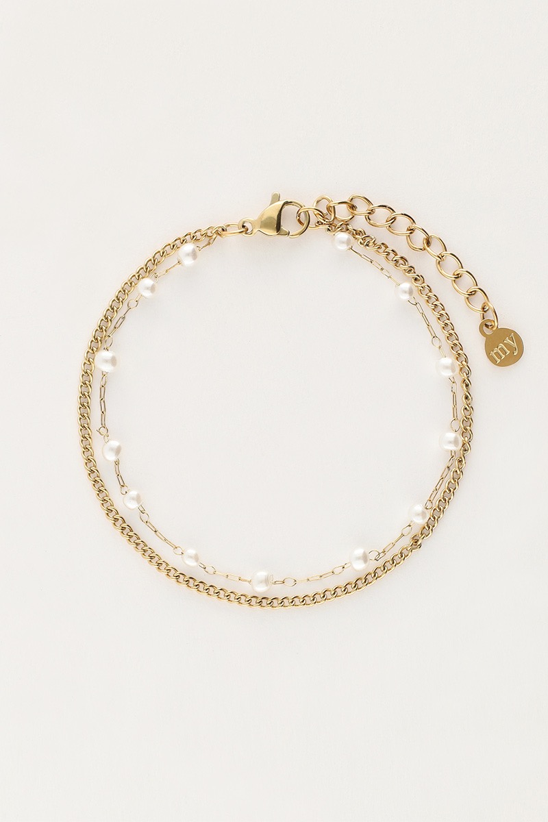 my jewellery Minimalistische dubbele armband met imitatieparels