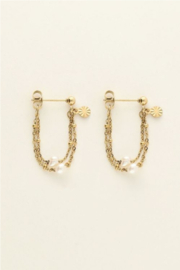 my jewellery oorbellen | Studs met ketting & parels goud