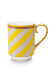 Pip studio mug large with ear chique stipes yellow 350 ml