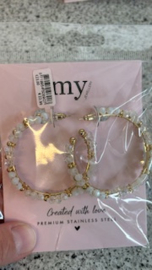 My jewellery oorbellen met kralen wit goud