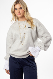 My jewellery Lichtgrijze sweater met popeline manchetten