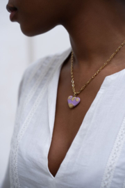 My Jewellery ketting | art schakelketting met lila vintage hart goud