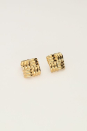 My Jewellery oorbellen | vierkante studs gevlochten goud
