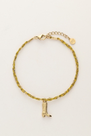 My jewellery Sunrocks gele koord armband met laars goud