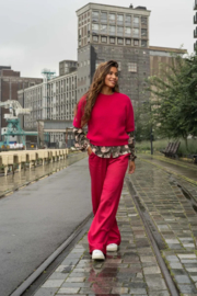 zusss satijnen twill broek roze rood