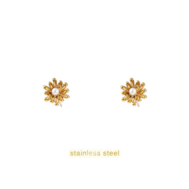 Go Dutch Label oorbellen Pearly Flower Stud goud