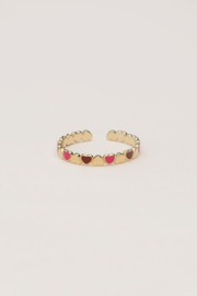 My jewellery verstelbare ring met roze & rode hartjes goud