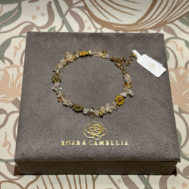 rose & camellia armband grove kralen met bloemen aardse tinten goud