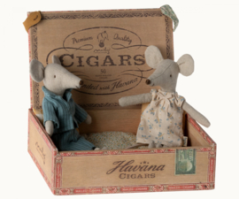 maileg muis vader & moedermuis in sigarendoosje