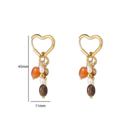 Go Dutch Label oorbellen Heart with beads - 14K bruin