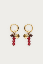 My Jewellery Oorringen met donkerrode kralen en zon