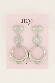 My Jewellery oorbellen | dubbele ronde statement oorbellen met hart zilver