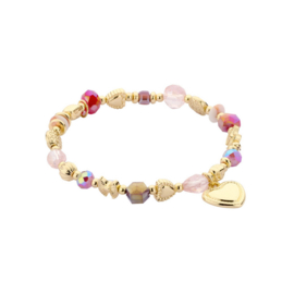 biba armband crystal met natuursteen kralen en hartjes bedel roze