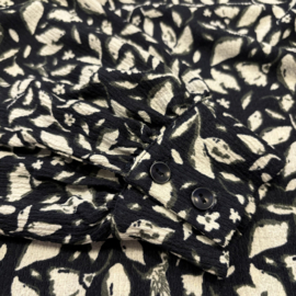 zusss boothals top met blaadjes print donkerblauw