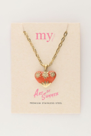 My Jewellery ketting | art schakelketting met oranje vintage hart goud