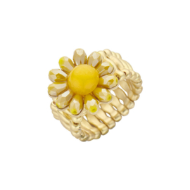 biba ring metaal en crystal kralen bloem geel