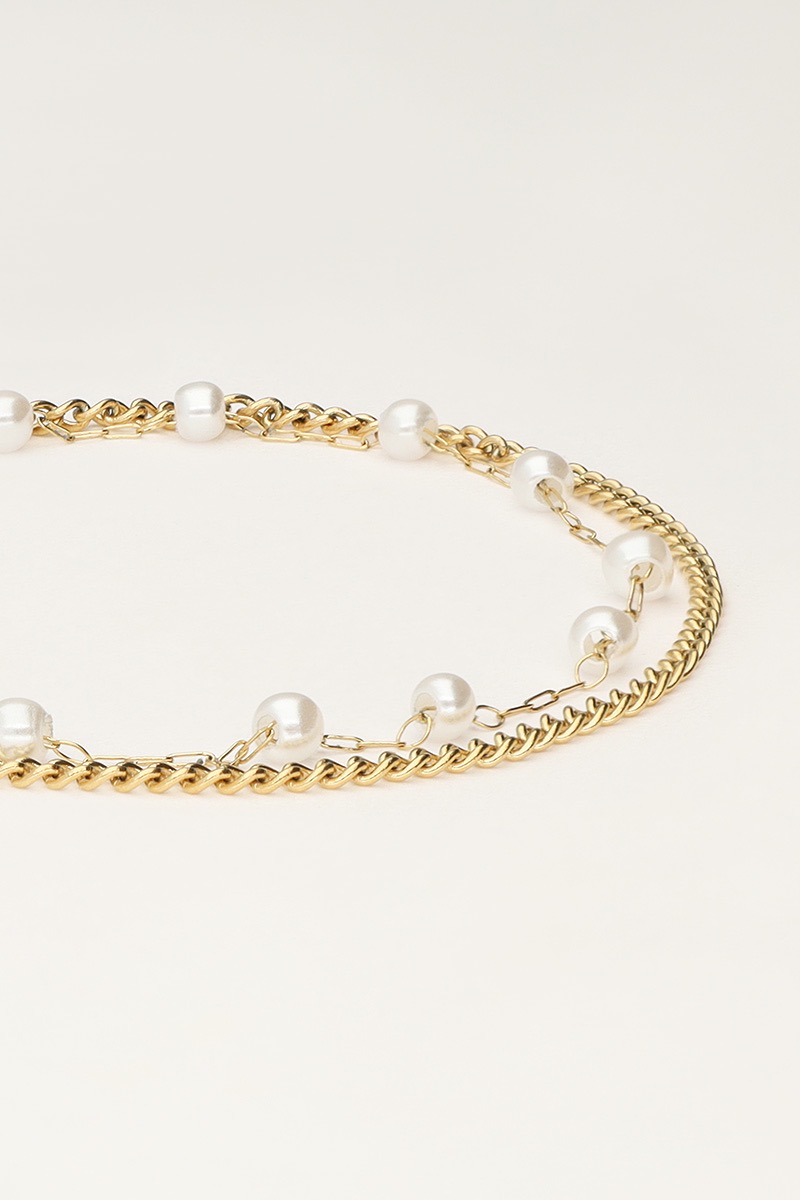 my jewellery Minimalistische dubbele armband met imitatieparels