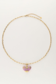 My Jewellery ketting | art schakelketting met lila vintage hart goud