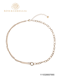 rose en camellia ketting dubbele schakel 45cm ronde sluiting