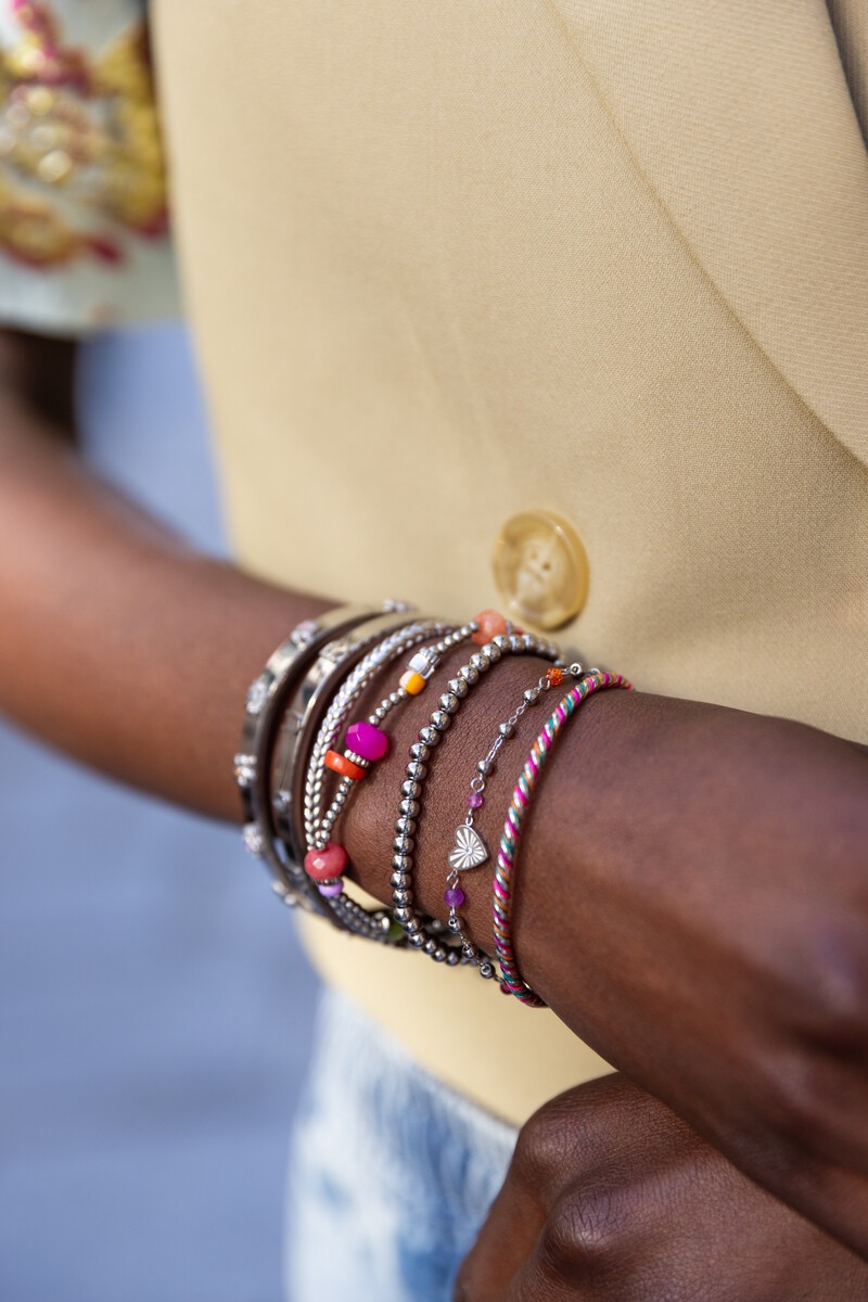 my jewellery Armband met hartjes hanger & paarse kralen zilver