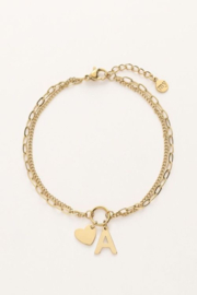 My Jewellery letter armband | Initial dubbele armband met hartje goud
