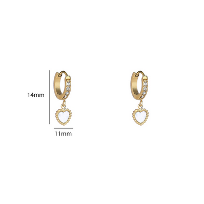Go Dutch Label oorbellen strass hoop parlemoeren hartje - 14k