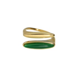 Camps & Camps ring duo bar goud groen opaal