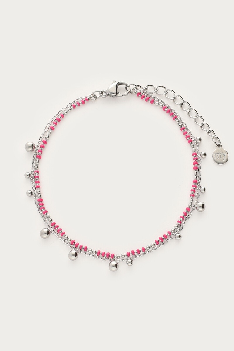 my jewellery Dubbele armband met roze kralen & bolletjes zilver