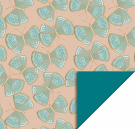 HOP | inpakpapier big butterfly misty green/nude - blue 70cm x 3m