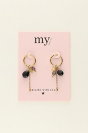 My jewellery oorbellen hoop met zwarte steentjes en sterretjes goud
