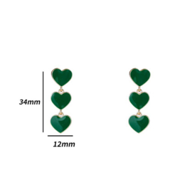 Go Dutch Label oorbellen 3 small hearts groen  - 14k