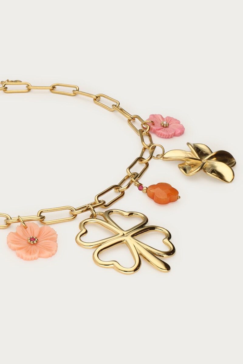 My Jewellery Botanical bedel ketting met klaver en bloemen