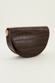 My Jewellery bruin half moon crossbody tas met croco print